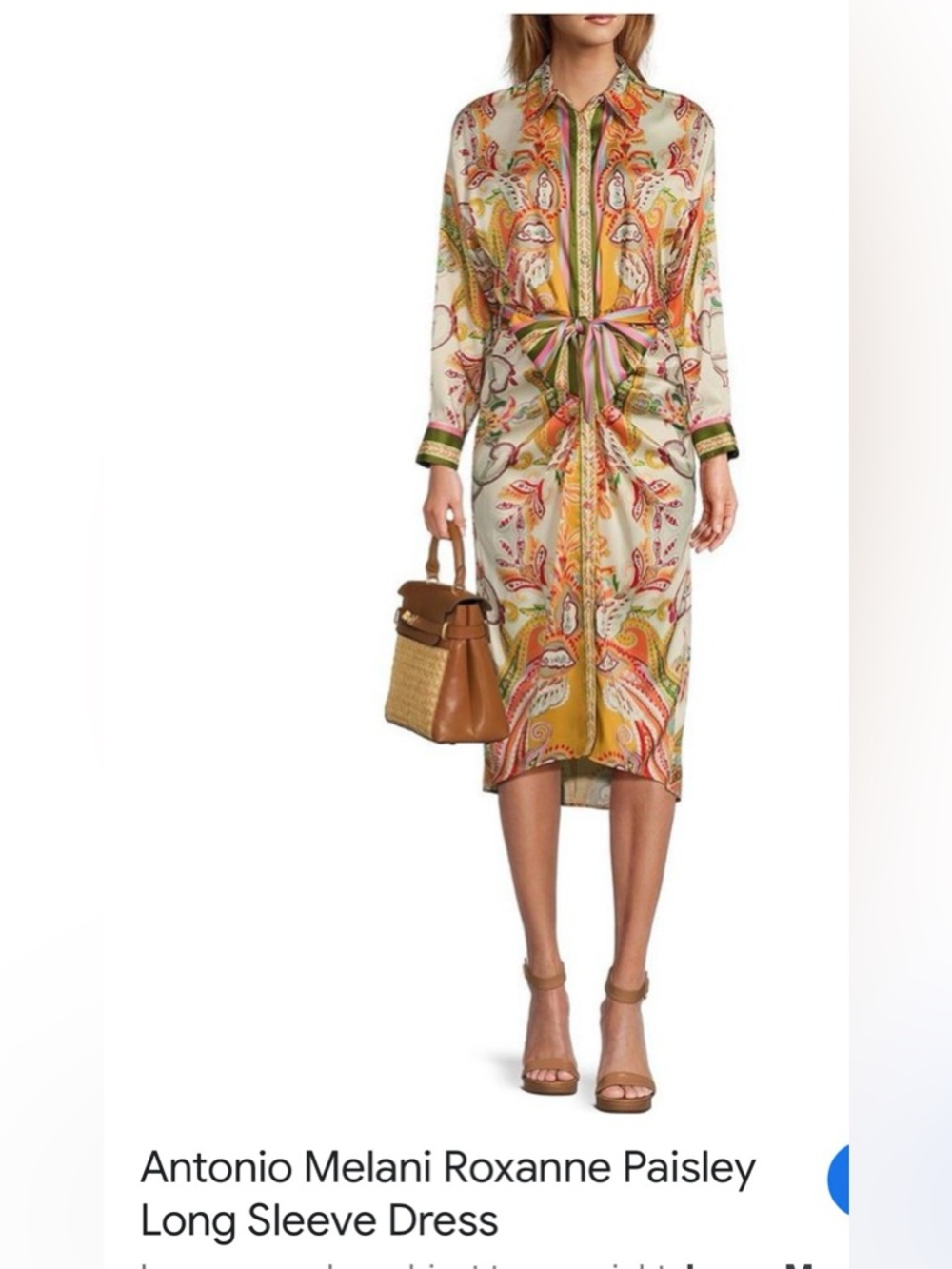 ANTONIO MELANI Roxane Paisley Midi Dress with Tie Front Size 4